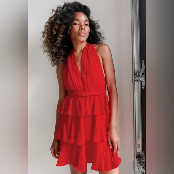 Lulus Dresses & Skirts - Lulus All About Bliss red Swiss dot tiered mini dress, size M, NWT